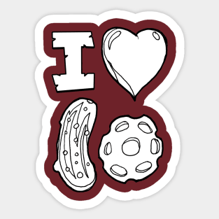 I heart pickle ball in black and white Sticker